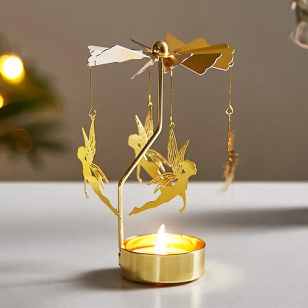 Rotating Candle Holder, Romantic Metal Tealight Candlestick Spinner Carousel Candle Tea Light Holder for Christmas Home Decor(Carousel,Silver)