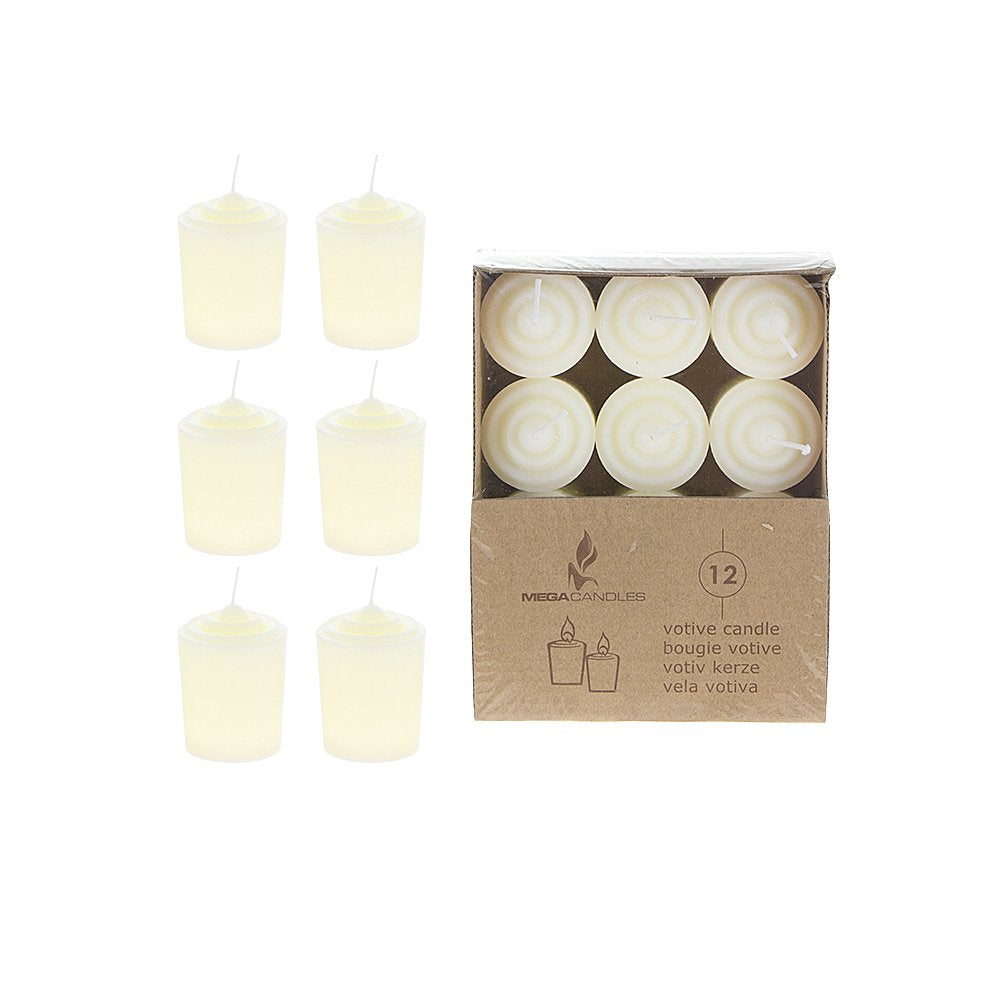 Mega Candles 36 pcs Unscented Gold Votive Candles, Hand Poured Wax Candle 15 Hours 1.5 Inch x 2.25 Inch, Home Décor, Wedding Receptions, Centerpieces, Occasions, Events, Meditations, Holders