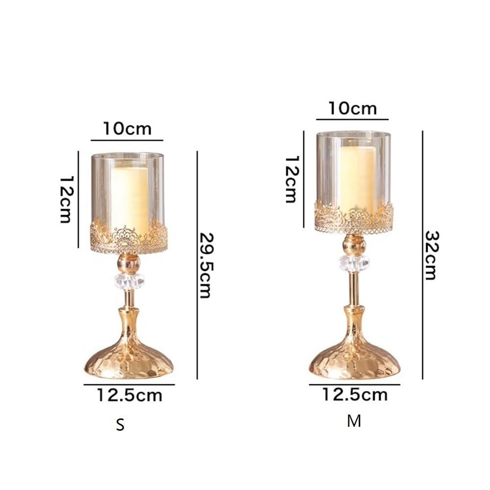 cfycfy987 Candelabra Luxury Golden Metal Glass Candlestick Home Dining Table Decoration Ornament Candle Holder Candle Sticks Holder(Medium)