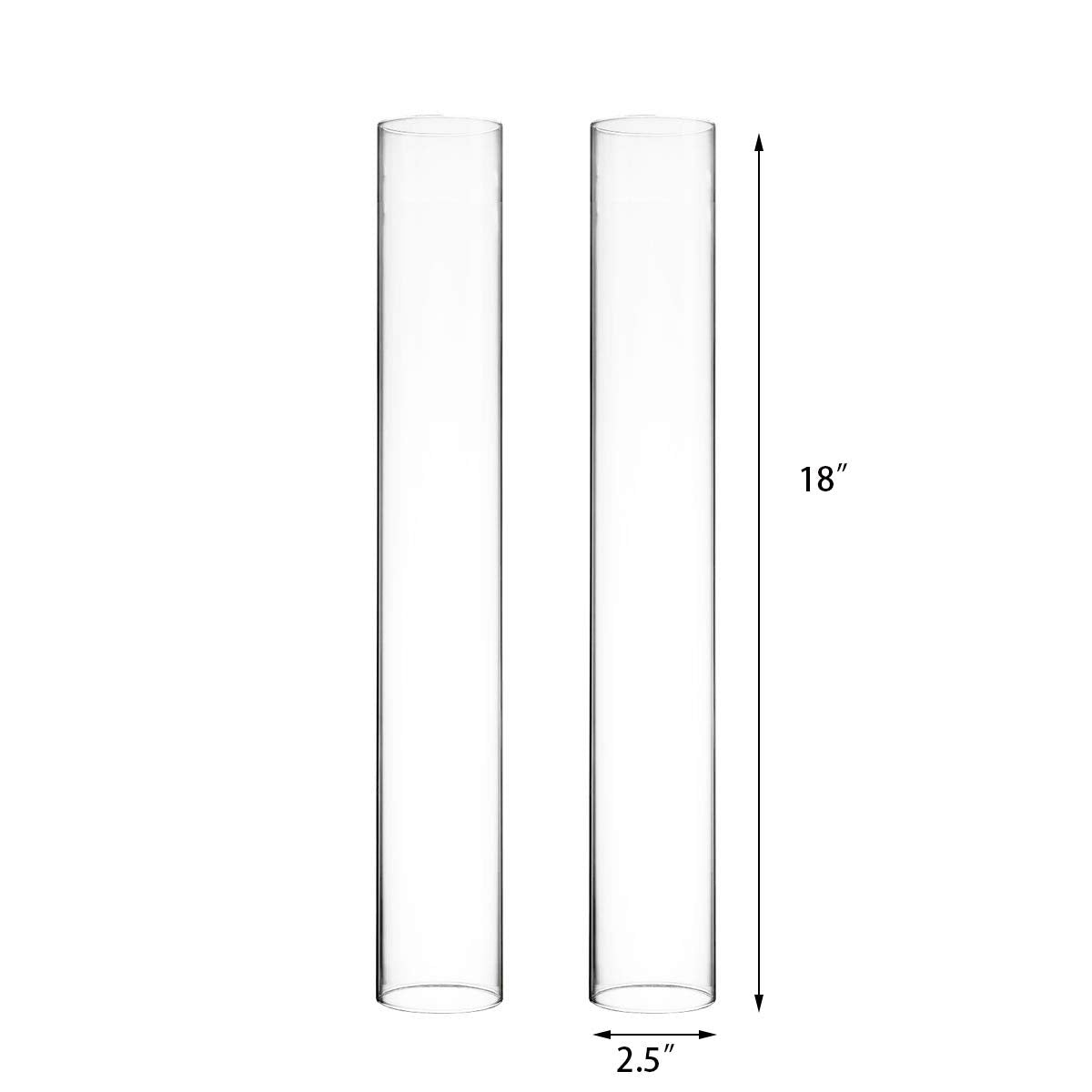 CYS EXCEL 6 PCS (H:18" D:2.5") Open Ended Glass Hurricane Candleholder Tube Shade | Multiple Size Choices Open Flame Candle Chimney Tube Cover | Bottomless Cylinder