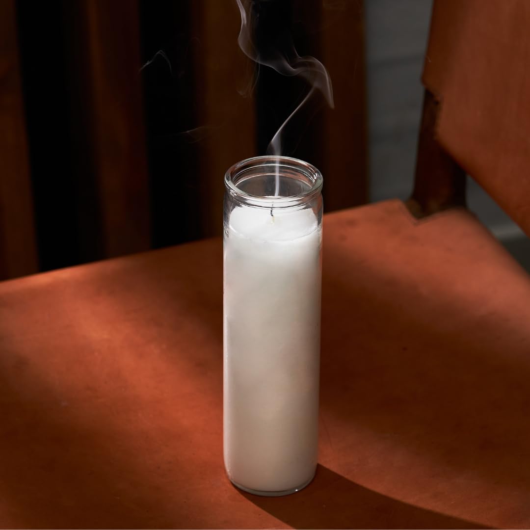 Simply Soson 2x8 inch 7 Day White Pillar Candles in Glass Set of 3, Up to 90 Hour Burn time, Unscented Prayer, Religious Candles for Memorials, Vigil, and Emergency