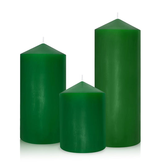 Set of 3 Different Size Green Pillar Candles, Unscented Dripless Large 3x4 3x6 3x8 Inch Long Lasting Cylinder Column Wax Candles for St. Patrick's Day Home Table Decor Power Outage Emergency