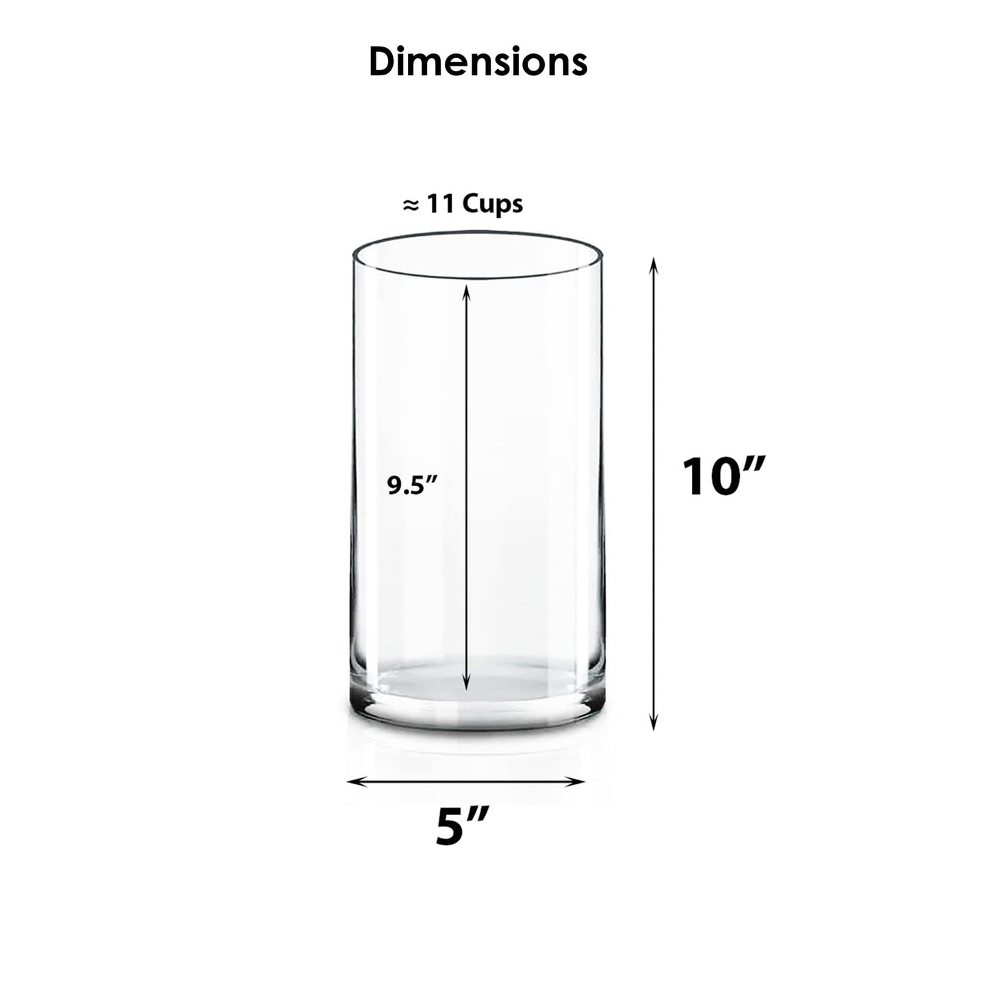 CYS Excel Glass Cylinder Vase (H:10" D:5") | Multiple Size Choices Glass Flower Vase Centerpieces | Hurricane Floating Candle Holder Vase