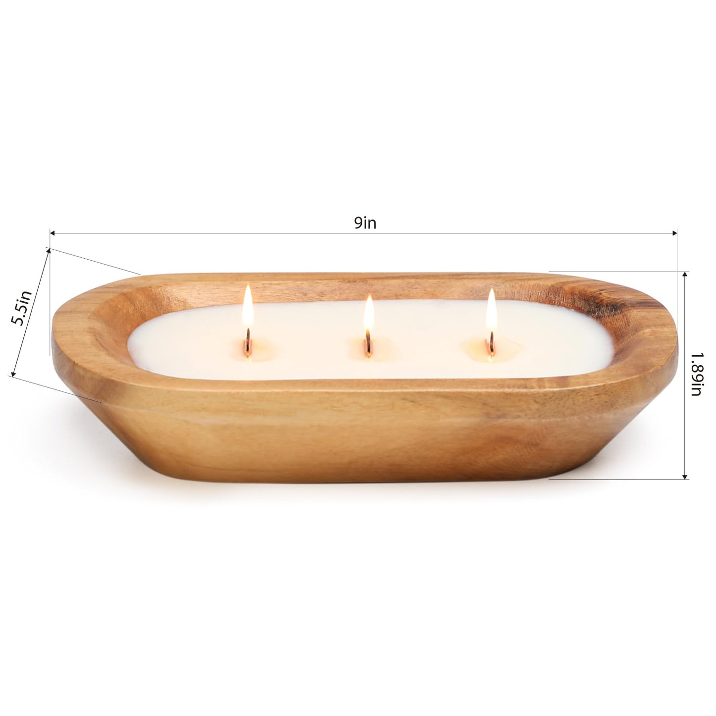 Wooden Bowl Soy Candle 10 Inch, Large Farmhouse for Table, Lavender Scented, 3 Wood Wicks, Christmas Gifts for Men & Women