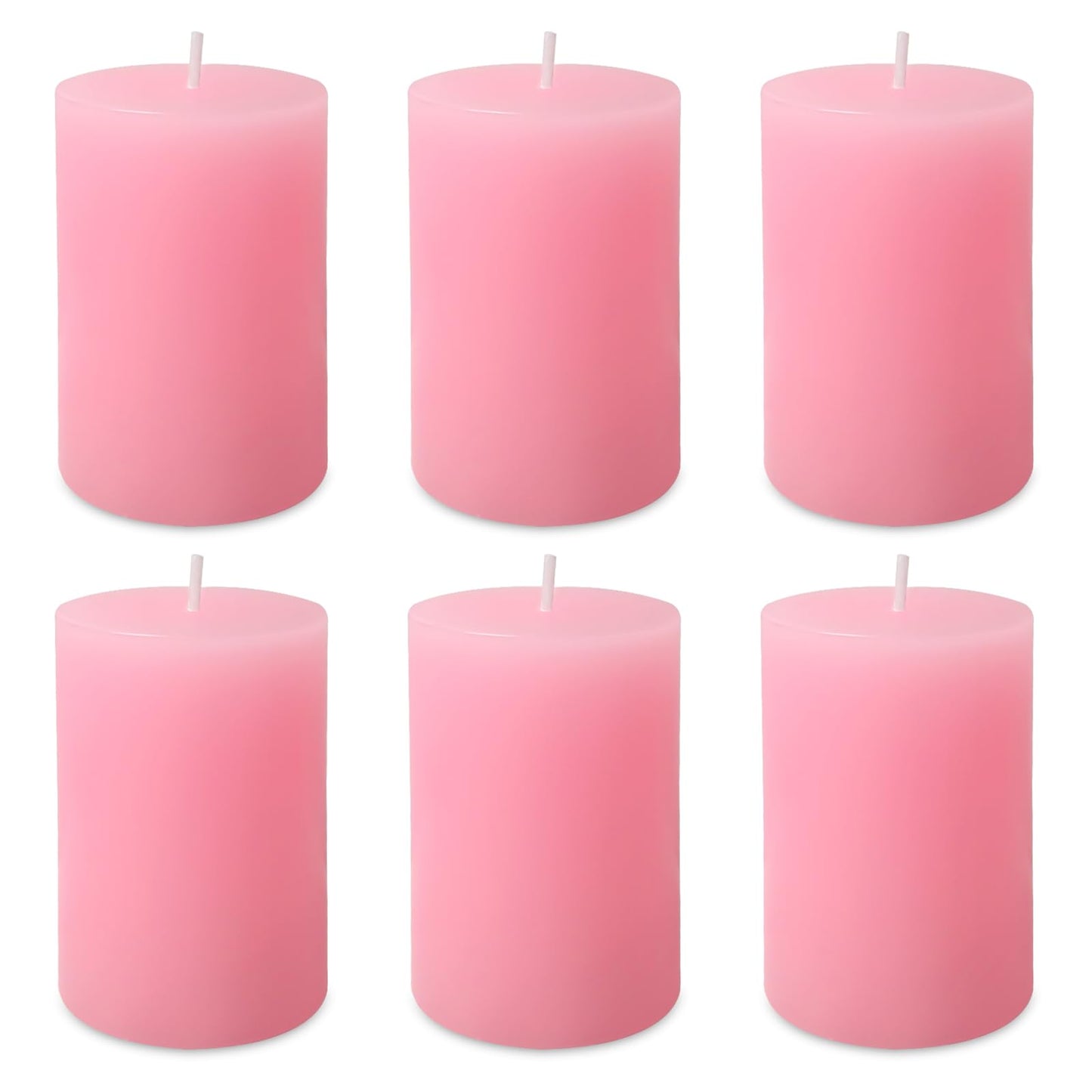 6 Pack 2x3 inch Pillar Candles, Pink Unscented Votive Candle for Celebration Home Decoration, Dripless and Long Burning Time