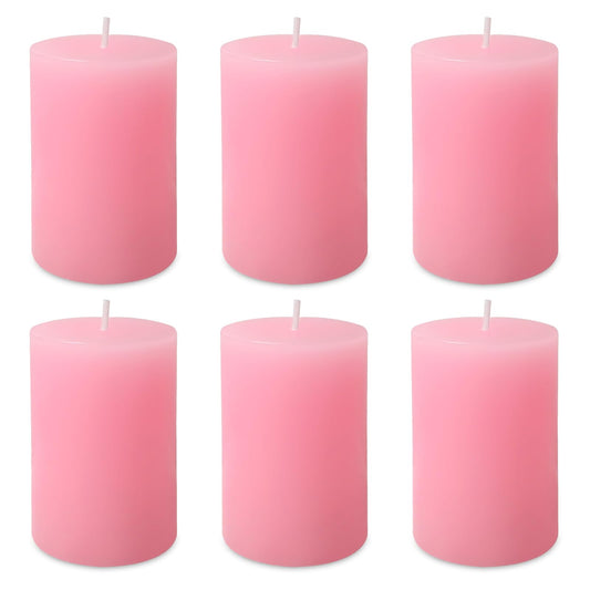 6 Pack 2x3 inch Pillar Candles, Pink Unscented Votive Candle for Celebration Home Decoration, Dripless and Long Burning Time