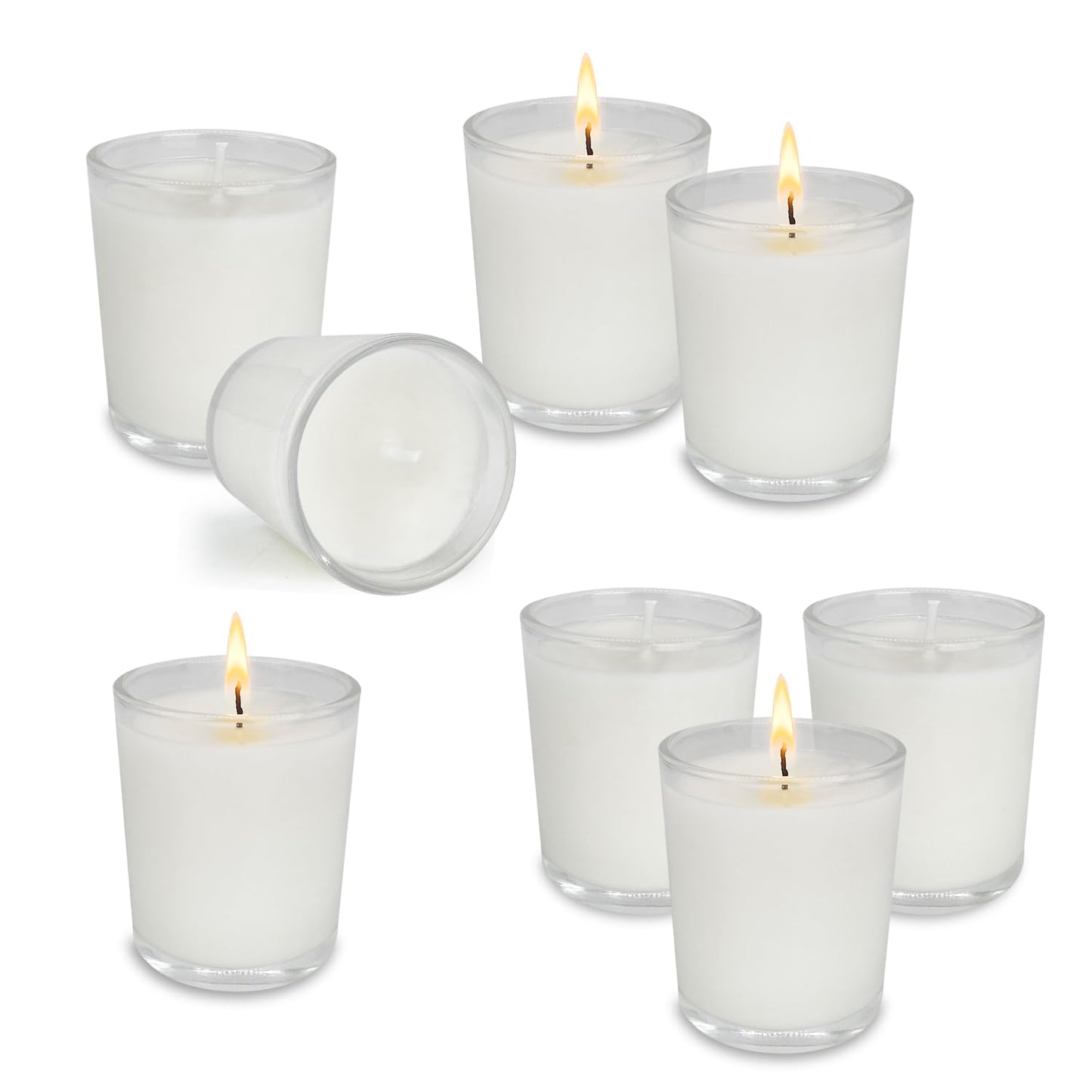 72 Pack White Unscented Clear Glass Filled Votive Candles, Hand Poured Wax Candle Ideal Gifts for Weddings Birthdays Holidays Party Religious Events
