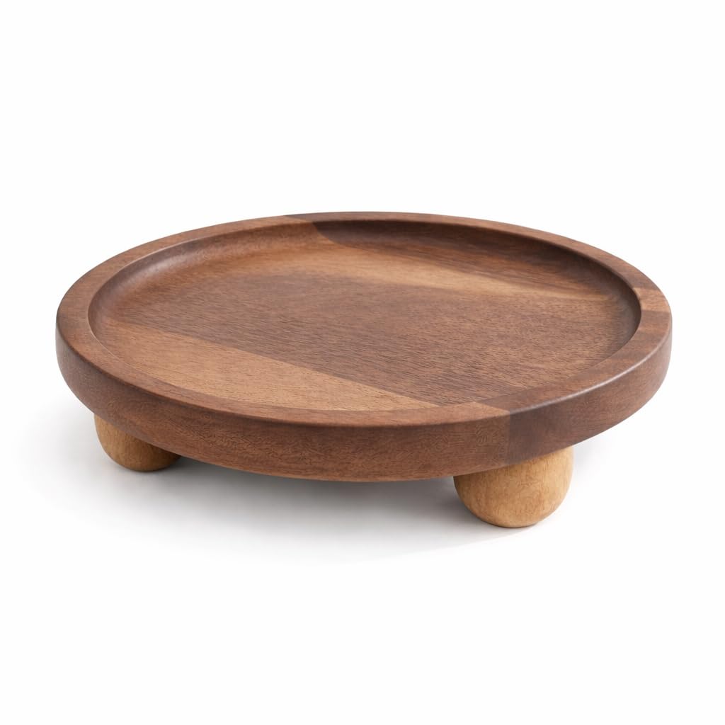Wooden Riser for Display, 5 Inch Round Wood Riser Pedestal Stand, Small Round Wooden Tray & Wood Pedestal Tray, Elevated Tray for Candles Plants Bottles Vases, Farmhouse Tabletop Entry Table Centerpiece Decor