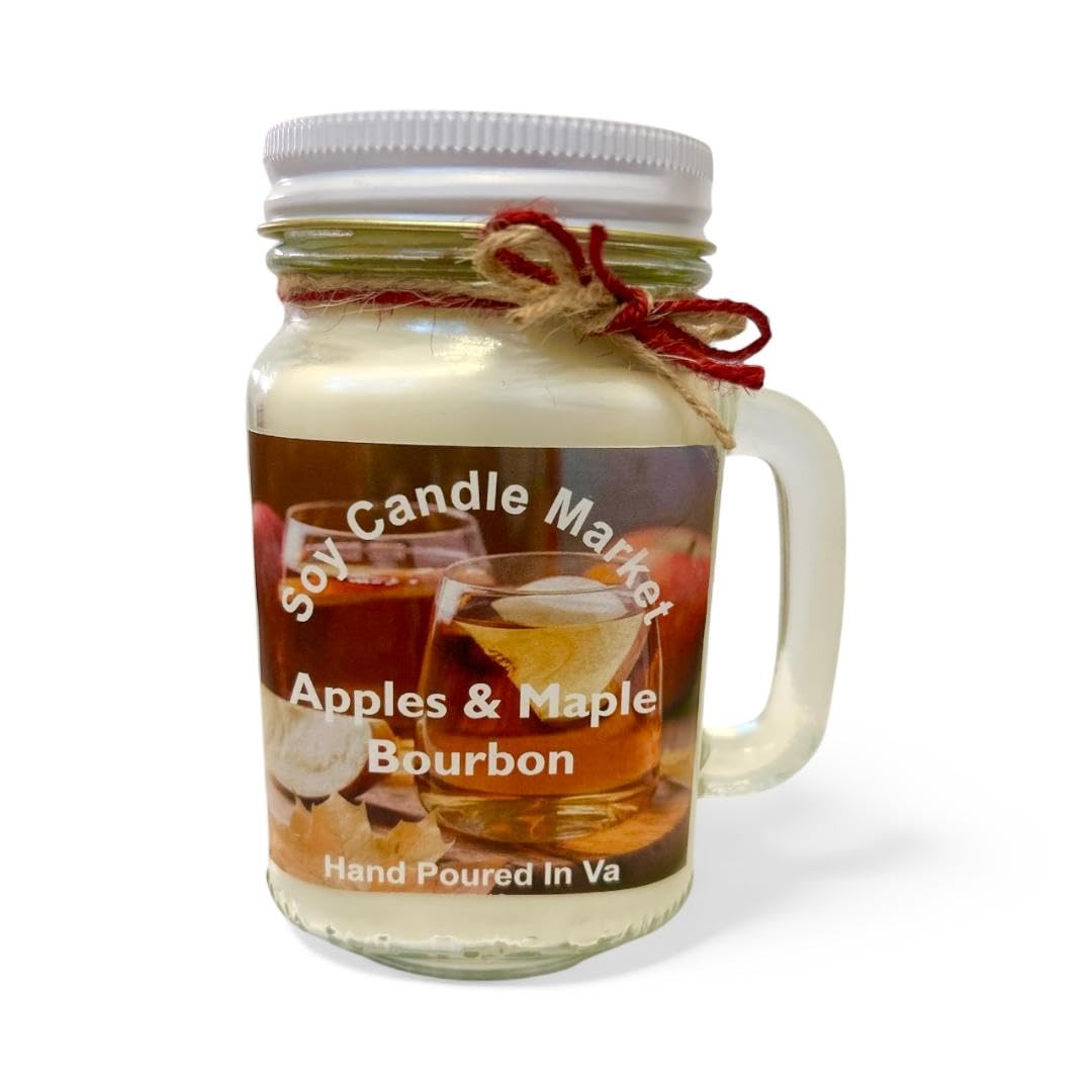 Soy Scented Candles | Handmade & Highly Aromatic Candles Burns Upto 85 Hours in Glass Jar - Perfect for Home Decor, Wedding, Birthday, Dinner (Apples and Maple Bourbon, 12 oz)