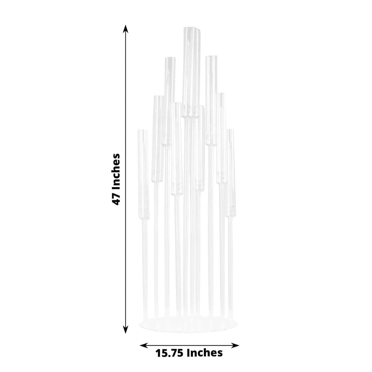 Efavormart 10 Arm Clear Acrylic Cluster Round Taper Candle Holder Candelabra, Pillar Candle Stick Stand with Circular Base - 47" Tall