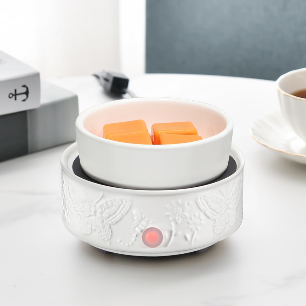 kobodon Wax Melt Warmer for Scented Wax,Ceramic Wax Warmer Fragrances Candle Oils, Home Fragrance Wax Burner,True White Electric Candle Warmer as Gifts for Mom Women(Butterfly)