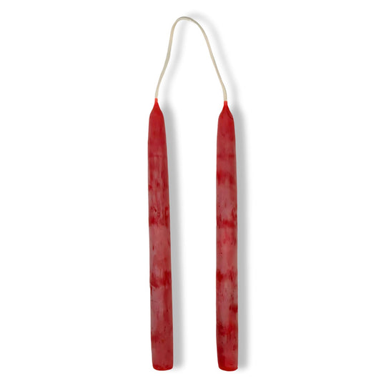 Candlestock Beeswax Taper Candles – 1/2" Diameter, Pure 100% Natural USA Beeswax, Cotton Wick, Dripless, Long-Burning, Handmade in Woodstock- 1 Pair of Half Inch Tapers (Red, 6 Inch)