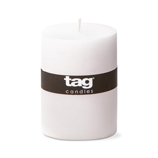 TAG Chapel 3X4 White Pillar Paraffin Wax Candle Unscented Drip-Free Long Burning 46 Hours for Home Decor Wedding Parties 3x4 White