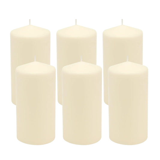 Stonebriar Unscented Pillar Candles – 65 Hour Burn Time, Long-Lasting Wax Candles for Weddings, Holidays, Home Décor & Special Events, Pack of 6, Ivory, 3" x 6"