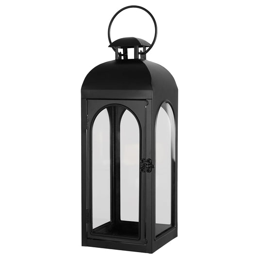 Damsico Lantern Decorative Indoor & Outdoor, 16.5IN Large Hanging Candle Lanterns, Black Metal Decorative Candle Lanterns, Waterproof Hanging Lantern for Porch Patio Wedding Home