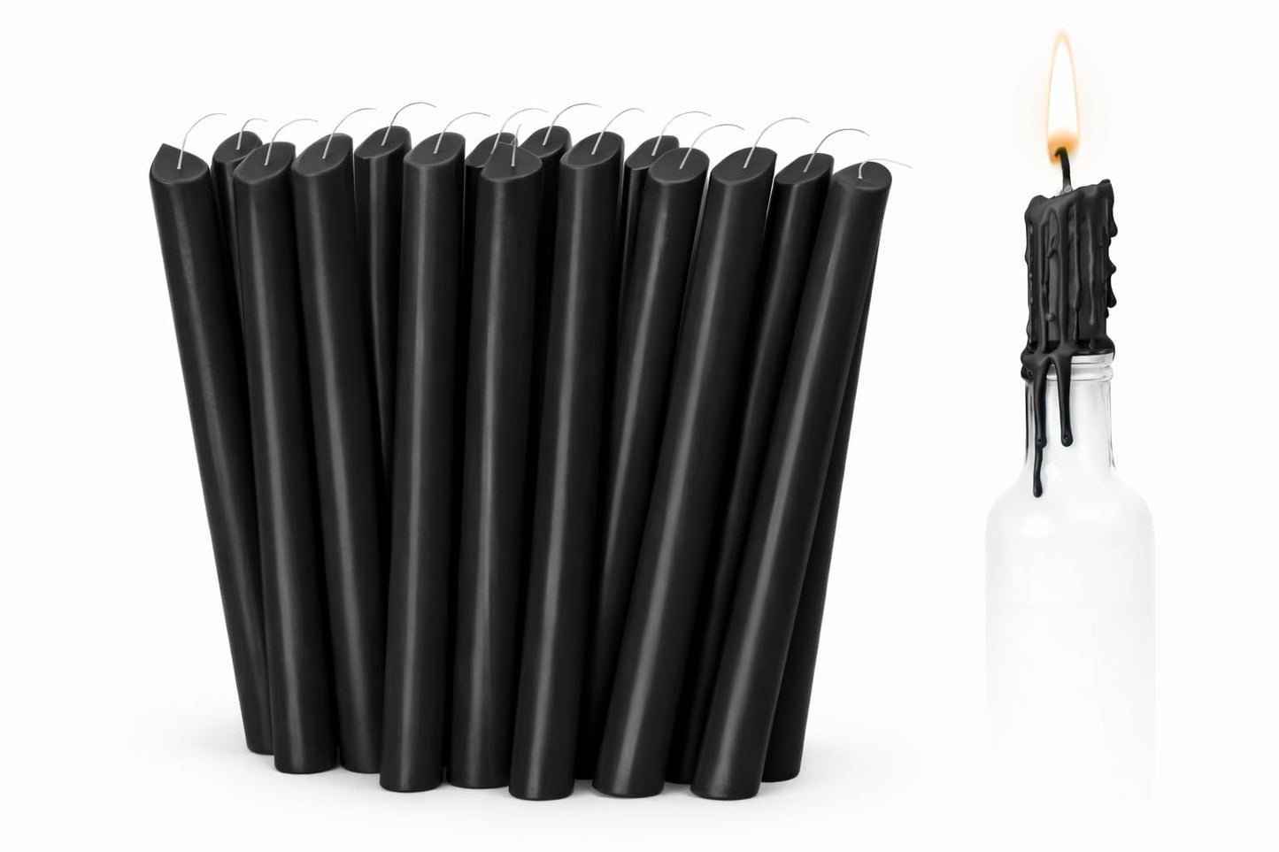 Funny Guy Mugs Drip Candles – 24 Pack Black Dripping Wax Candles, 6.5” Unscented Tapers for Bottle Drip Décor & Statement Centerpiece