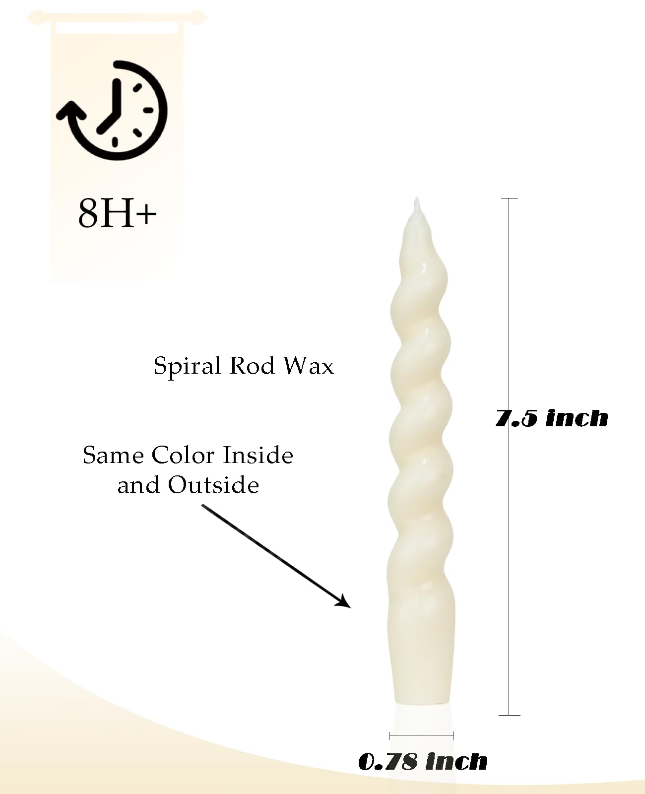 LPUSA Ivory Short Taper Candles Stick Dripless Unscented Dinner Spiral Candle for Home Holiday Wedding Party Decoration Christmas Gift H 7.5 Inch, 4pcs（7.5Ivory-New）