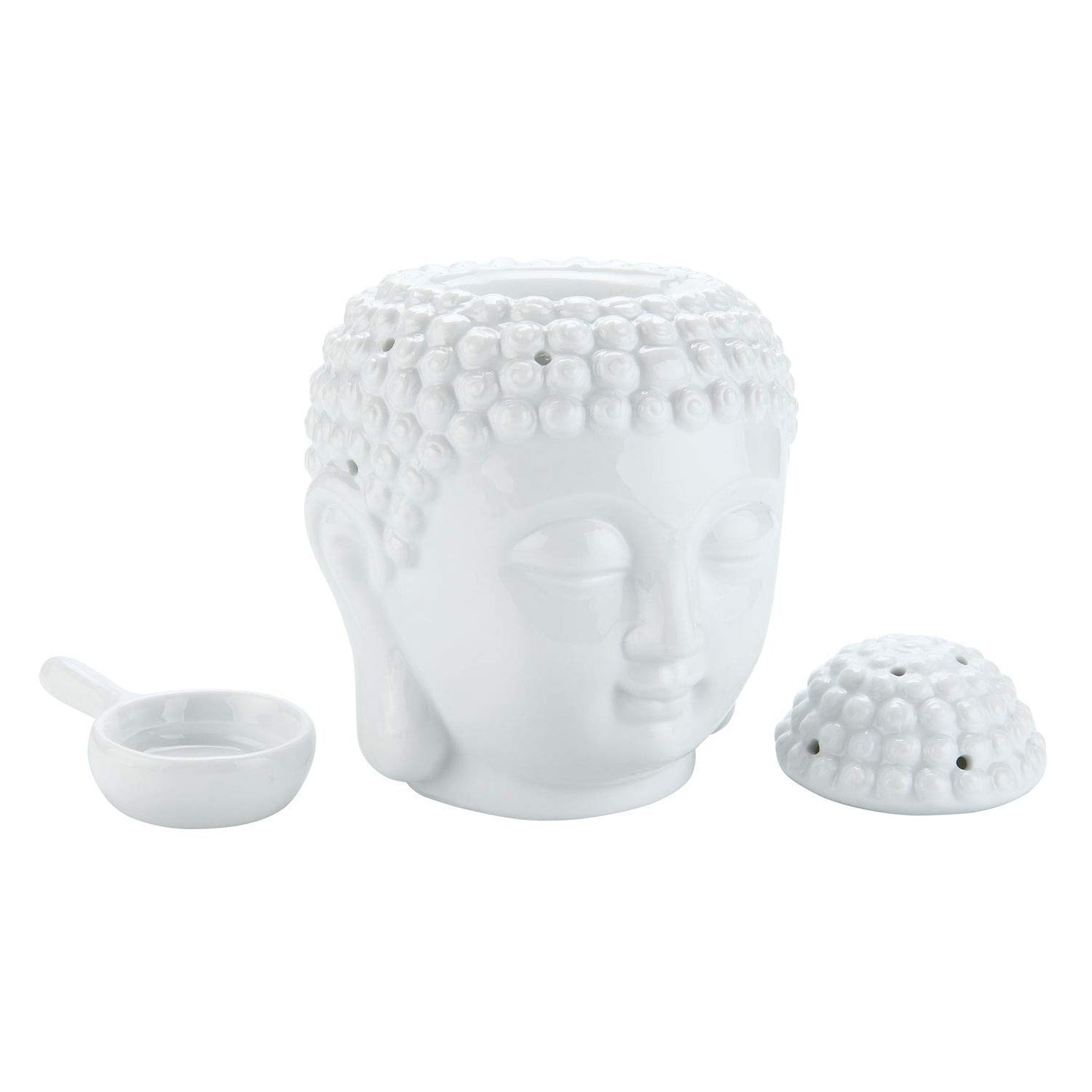 Tvoip 1PCS Ceramic Buddha Head Essential Oil Burner with Candle Spoon, Aromatherapy Wax Melt Burners Oil Diffuser Tealight Candle Holders Buddha Ornament for Yoga Spa Home Bedroom Decor Gift (White)