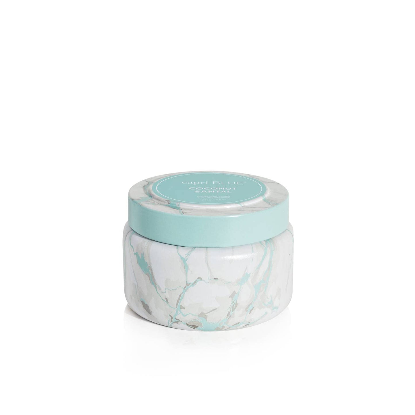 Capri Blue Modern Marble Printed Travel Tin Jar Candles - Luxury Decorative Candles for Home Scented - Long Lasting Soy Wax Blend - Coconut Santal (8.5 oz)