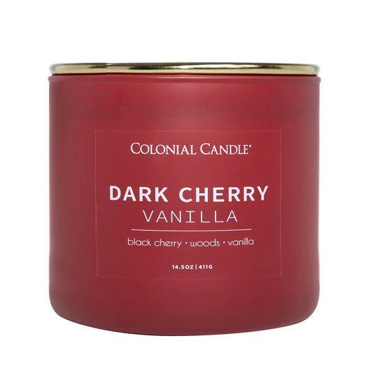 Colonial Candle Dark Cherry Vanilla Scented Jar Candle, Pop of Color Collection, 3 Wick, 14.5 oz - Up to 60 Hours Burn