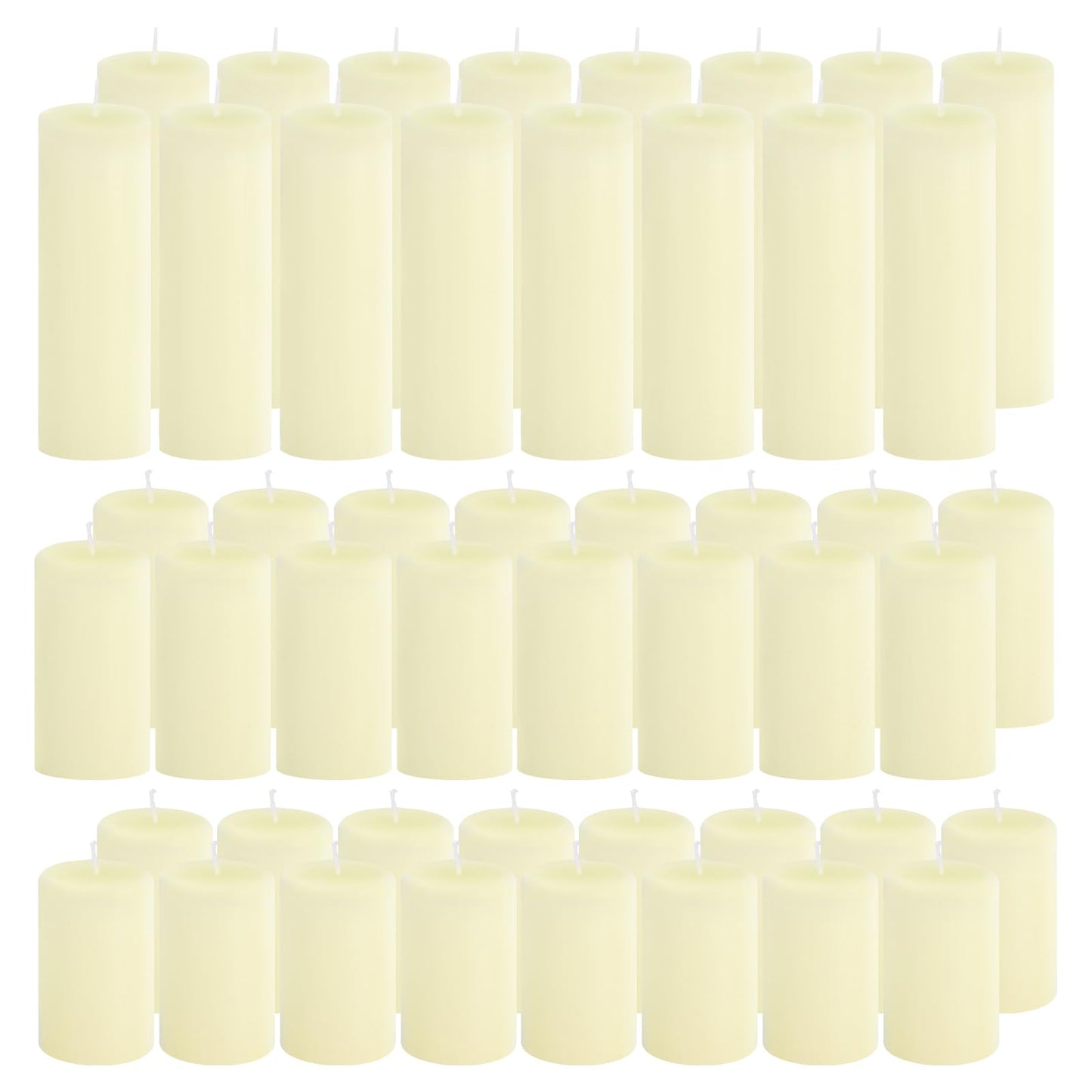 CHICERA 48-Pack Ivory Pillar Candles Bulk Set - 2x3, 2x4, 2x6 Inch Unscented Dripless Pillar Candles for Weddings, Home Decor & Centerpieces - Clean Burning Smokeless Decorative Candles