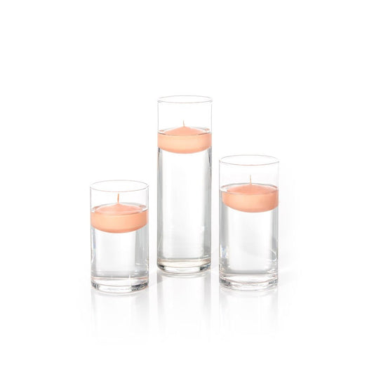 yummi Set of 18 Floating Candles and Cylinder Vases - Peach