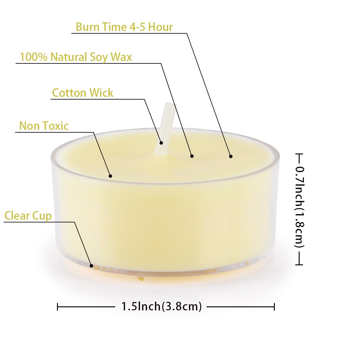 Natural Citronella Tea Light Candles, Tiny Soy Wax Aromatherapy Citronella Tealights Set of 12-4 Hours Burning - Great Gift for Summer Outdoors Home Garden Patio Balcony