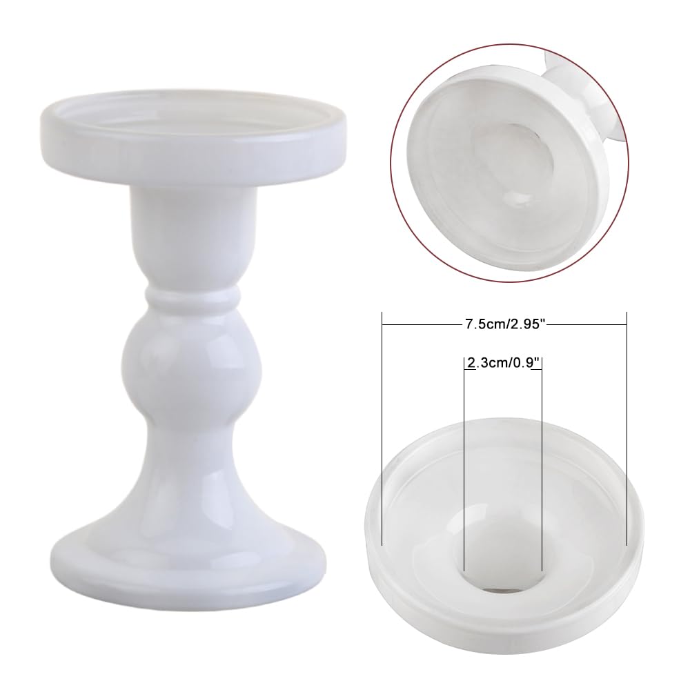 BTGLLAS 6-Piece Set of White Glass Candlestick, Crystal Candlestick Holder Holder and Conical Candle, Christmas Candle Holder Decoration, Family Living Room Wedding Candle Holder (white2sets)