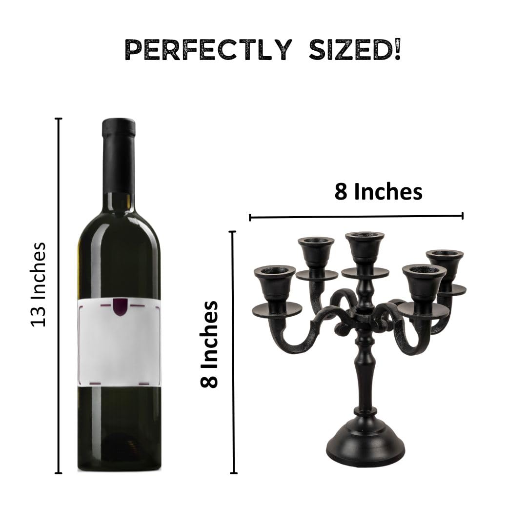 Rely+ 5 Arm Baby Candelabra Black Matte 8 Inch Taper Candle Holders Gothic Decorations Candlesticks Holder Home Decor Wedding Parties Centerpiece for Dining Table