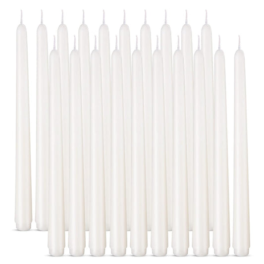 Taper Candles 10 inch (H) Dripless, Set of 20 White Unscented and Smokeless Taper Candles Long Burning, Paraffin Wax with Cotton Wicks for Burning 8 Hours Time
