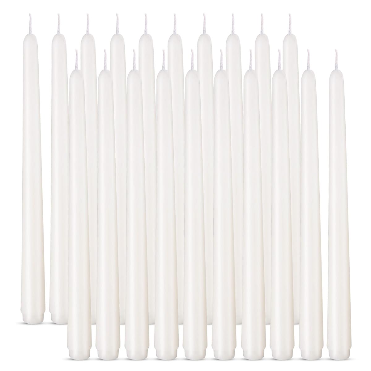 20 Pack Tall White Taper Candles, 10 inch (H) Dripless, Unscented Dinner Candle, Smokeless Taper Candles, Paraffin Wax with Cotton Wicks, 8 Hours Burn Time