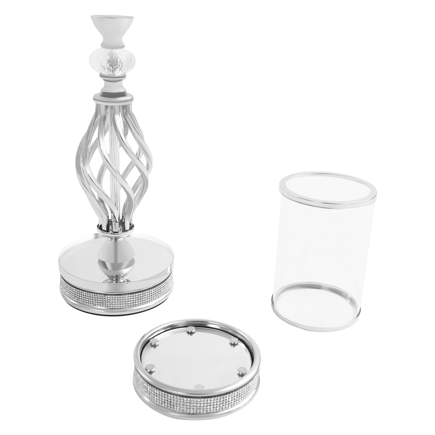 Candle Holder, Crystal Candlesticks Holder Set, Tabletop Pillar Candle Holders for Wedding, Parties, Events, Chirstmas, Home Decor, Table Centerpieces (Silver 01, L)