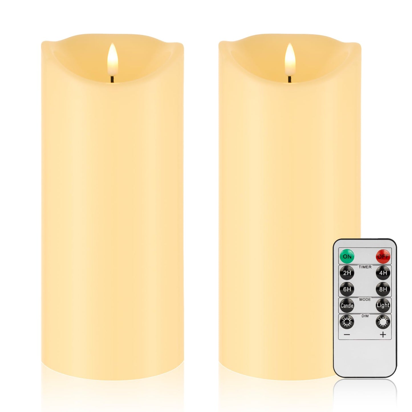 Mingfuxin Outdoor Flameless Candles with Remote - 9“×4” Large Waterproof Battery Operated Candles with Timer, Flickering LED Pillar Candle for Indoor Outdoor Larterns, Porch, Long Lasting, Set of 2