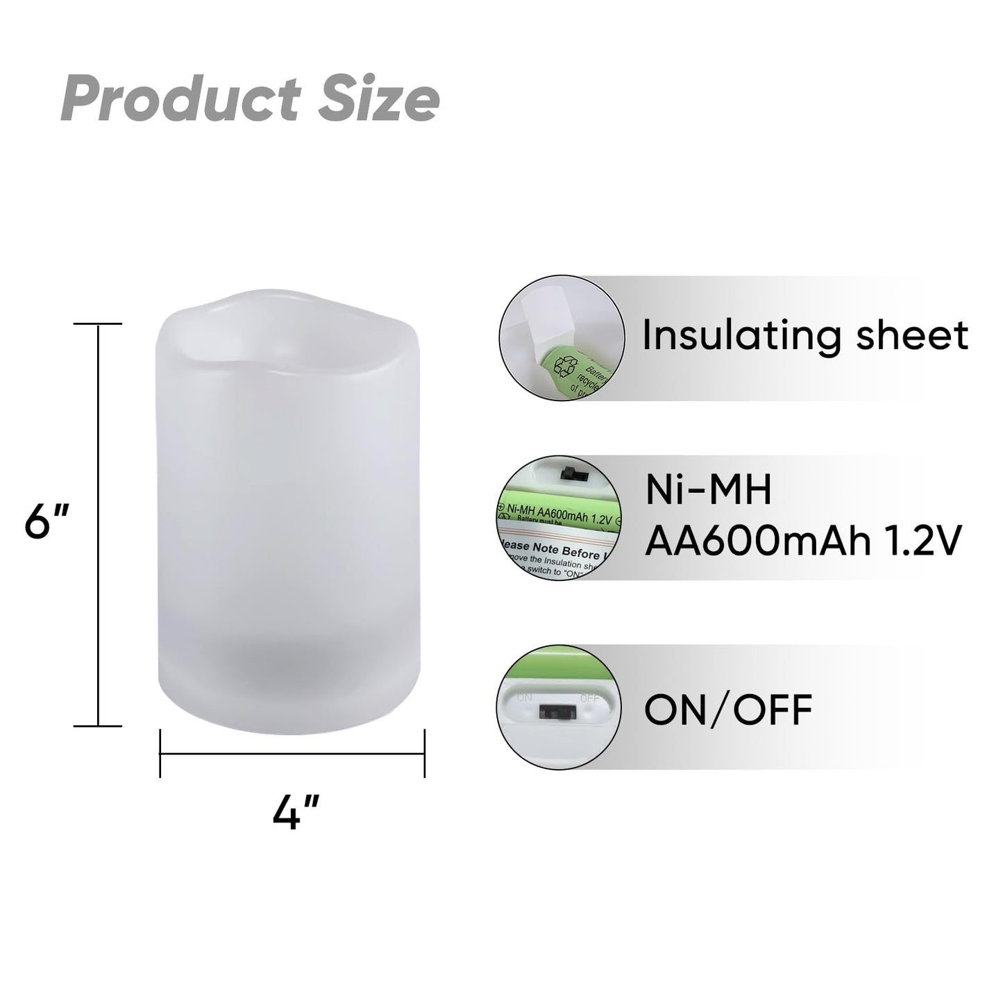 Homemory Large Solar Candles Outdoor Waterproof, 4"x6", Dusk to Dawn, Solar Powered Flameless Candles for Outdoor, Lanterns