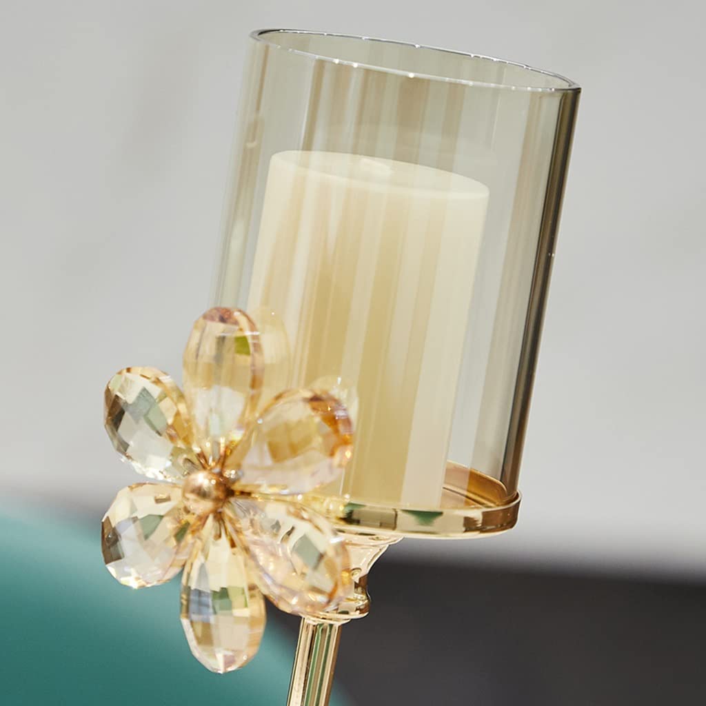Candlestick Holders Golde Metal Pillar Candle Holder, Crystal Hurricane Candleholders, Wedding Centerpieces Center Table Candlesticks Party Home Decor Candle Holders