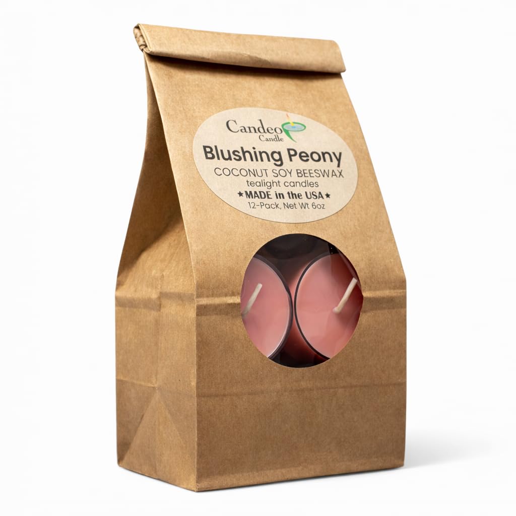 Blushing Peony Scented - 12 Pack - Scented Tealight Candles - Soy Beeswax Blend - Handmade in The USA - Candeo Candle - Floral and Spring Scents