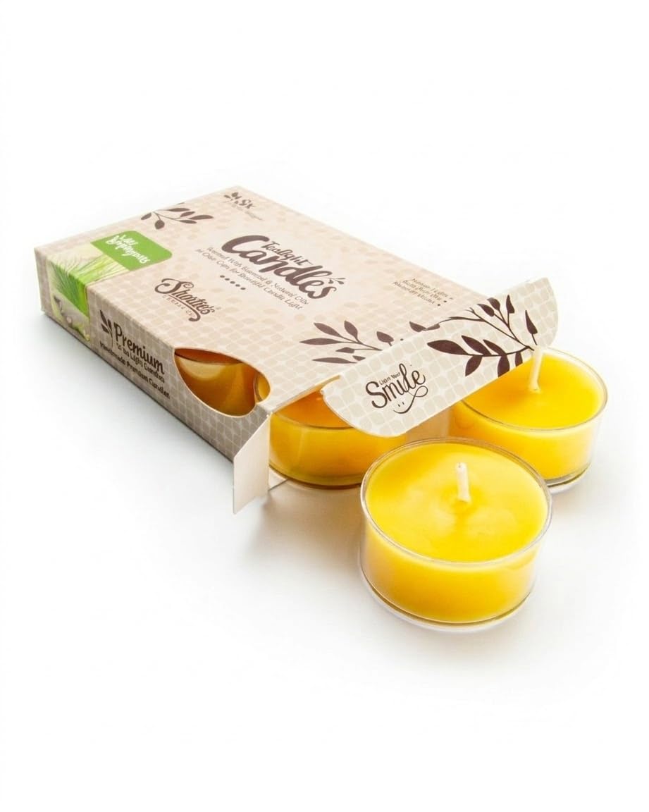 Wild Lemongrass Premium Tealight Candles - 6 Yellow Highly Scented Tea Lights - Beautiful Candlelight - Made in the USA - Fresh & Clean Collection