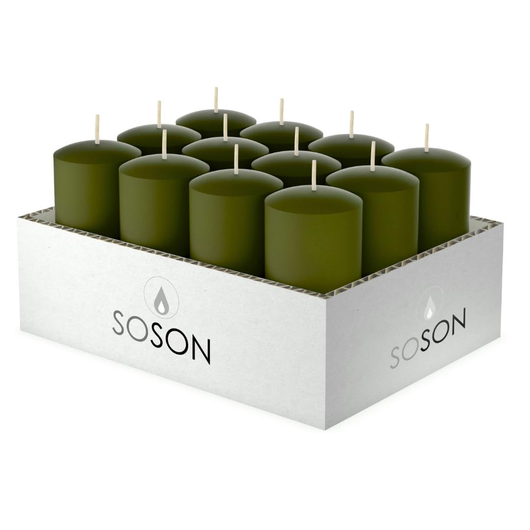 Simply Soson Votive Candles - 24 Dark Moss Green Votive Candle Bulk Pack - Votive Candles Without Glass, Votive Candle Unscented, 10 Hours Burn time - for Wedding, Birthday, Holiday & Home Decor
