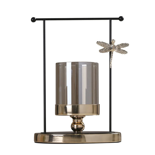 WAOCEO Candlestick Holders Nordic Iron Dragonfly Candle Holder, Simple Modern Glass Decoration Candle Holders Ornaments for Wedding, Living Room, Candlelight Dinner, Party Candle Holders (Color : A)