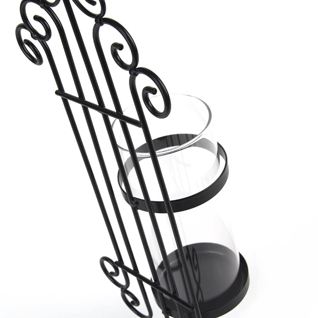 UNNS Candlestick Holder Wrought Iron Wall Candle Holder Wall Hanging Black Glass Candle Holder Suitable for Dinner Living Room Kitchen Dining Room Candle Holders (Color : A)