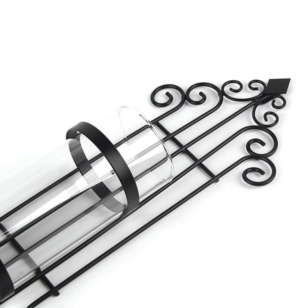 UNNS Candlestick Holder Wrought Iron Wall Candle Holder Wall Hanging Black Glass Candle Holder Suitable for Dinner Living Room Kitchen Dining Room Candle Holders (Color : A)