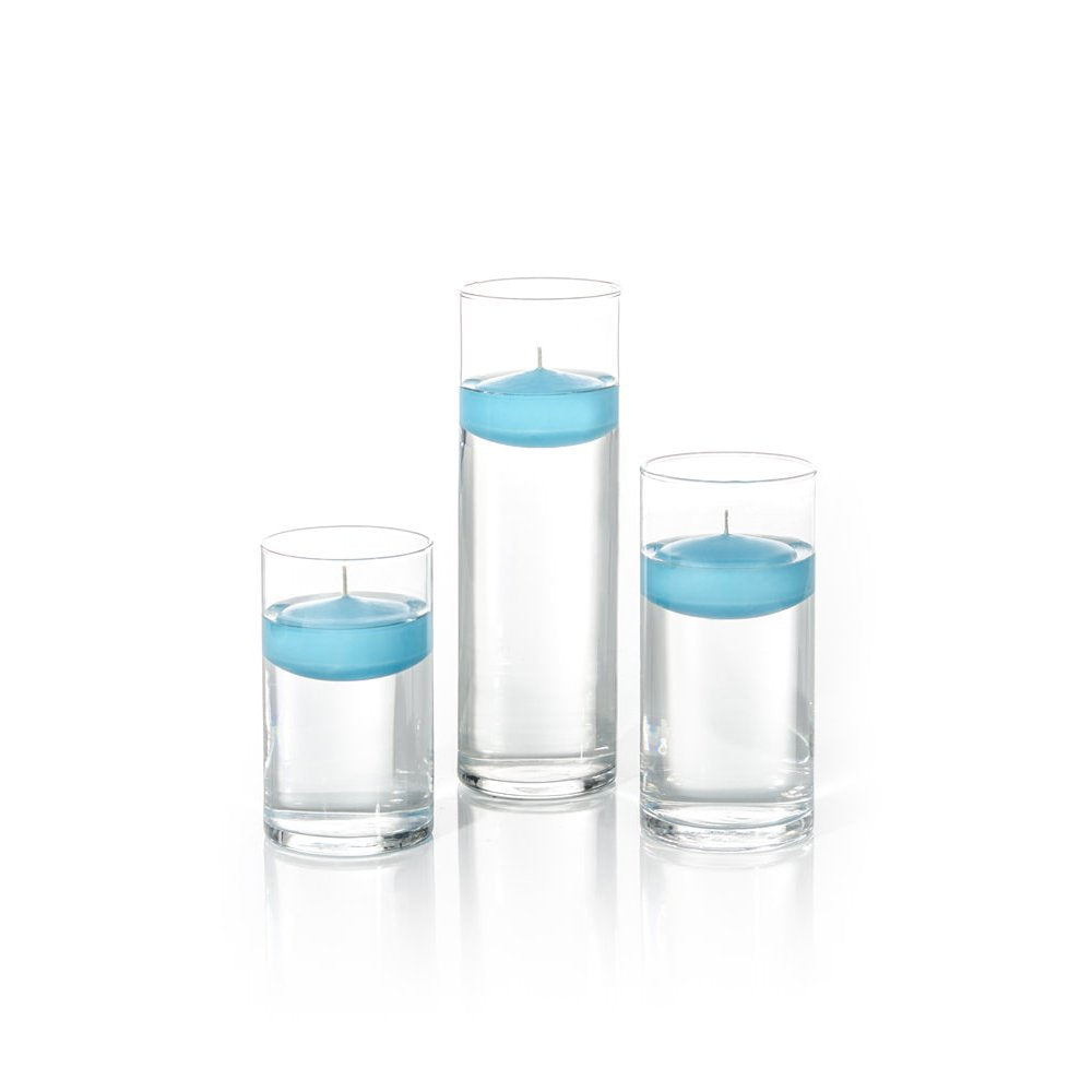 yummi Set of 18 Floating Candles and Cylinder Vases - Caribbean Blue