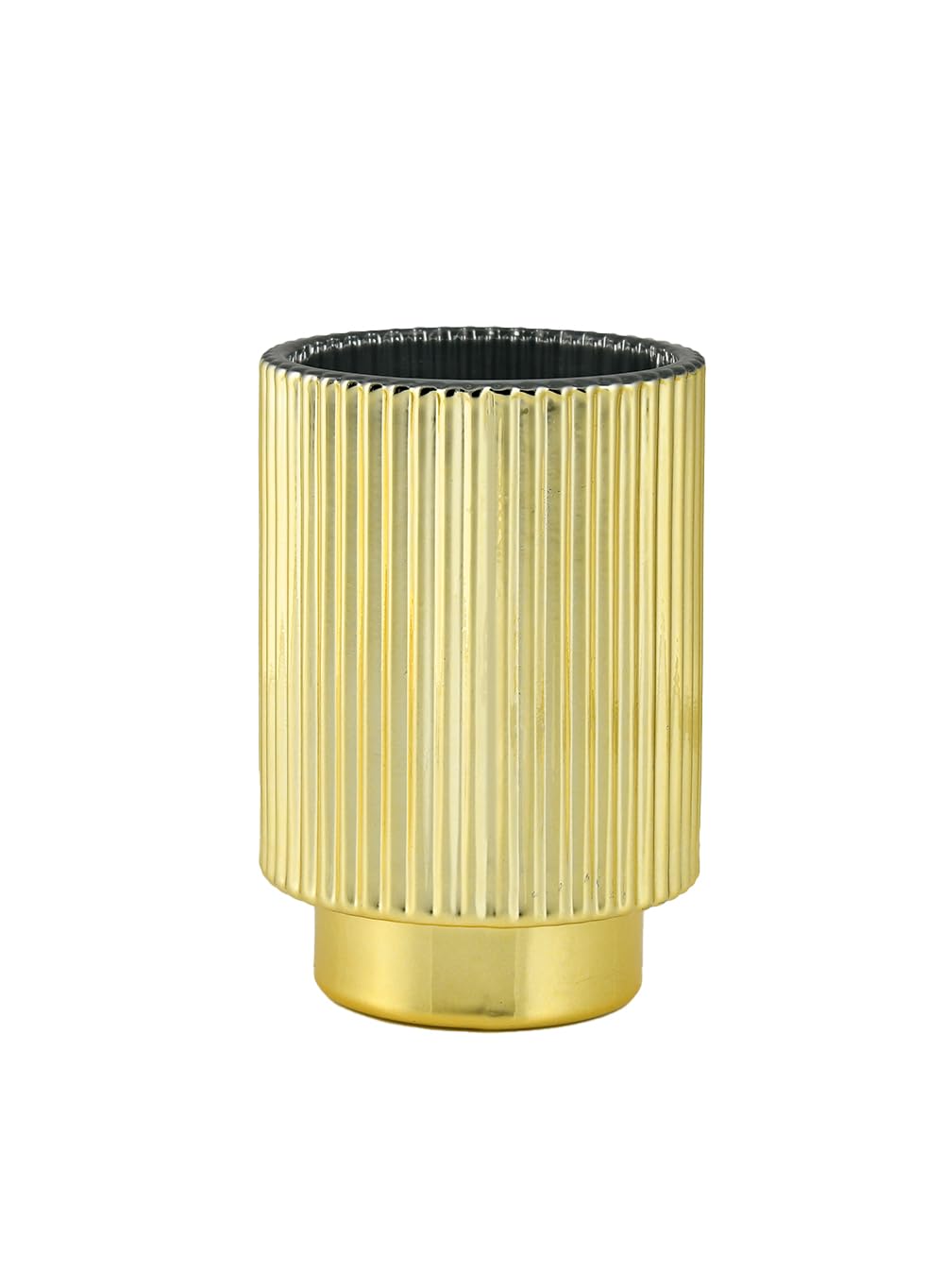 Serene Spaces Living Gold Ribbed Pedestal Glass Votive Holder, Table Centerpiece, Home, Office, Wedding, Birthday, Holiday & Special Events Decor, 3.5" Diameter & 5" Tall