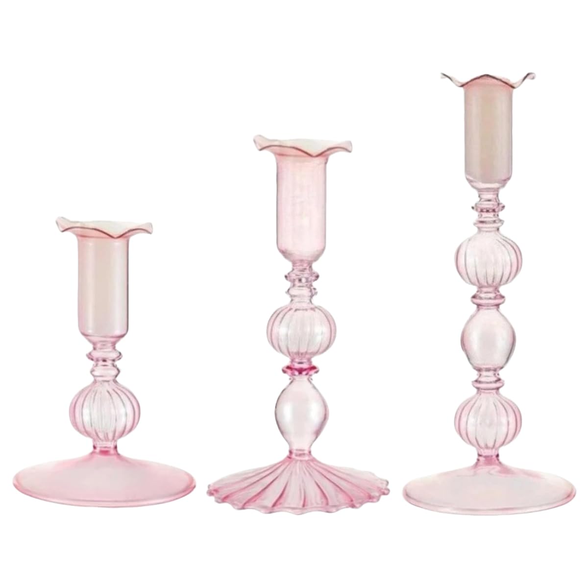 Mineaud 3Pcs Glass Candlestick Holders Glass Taper Candle Holders Groovy Wavy Elegant Candle Stick for Home Party Decoration,StyleB-Pink