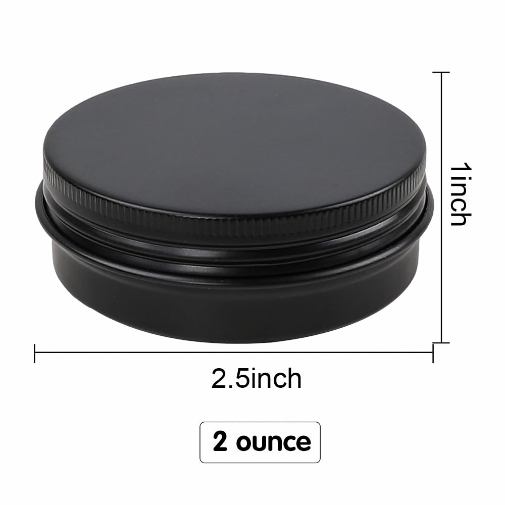 Moretoes 36 Pack Tins, 2 Oz Lip Balm Containers, Black Metal Round Tins Aluminum Cans, Empty Tin with Screw Lids for Salve, Spices or Candies