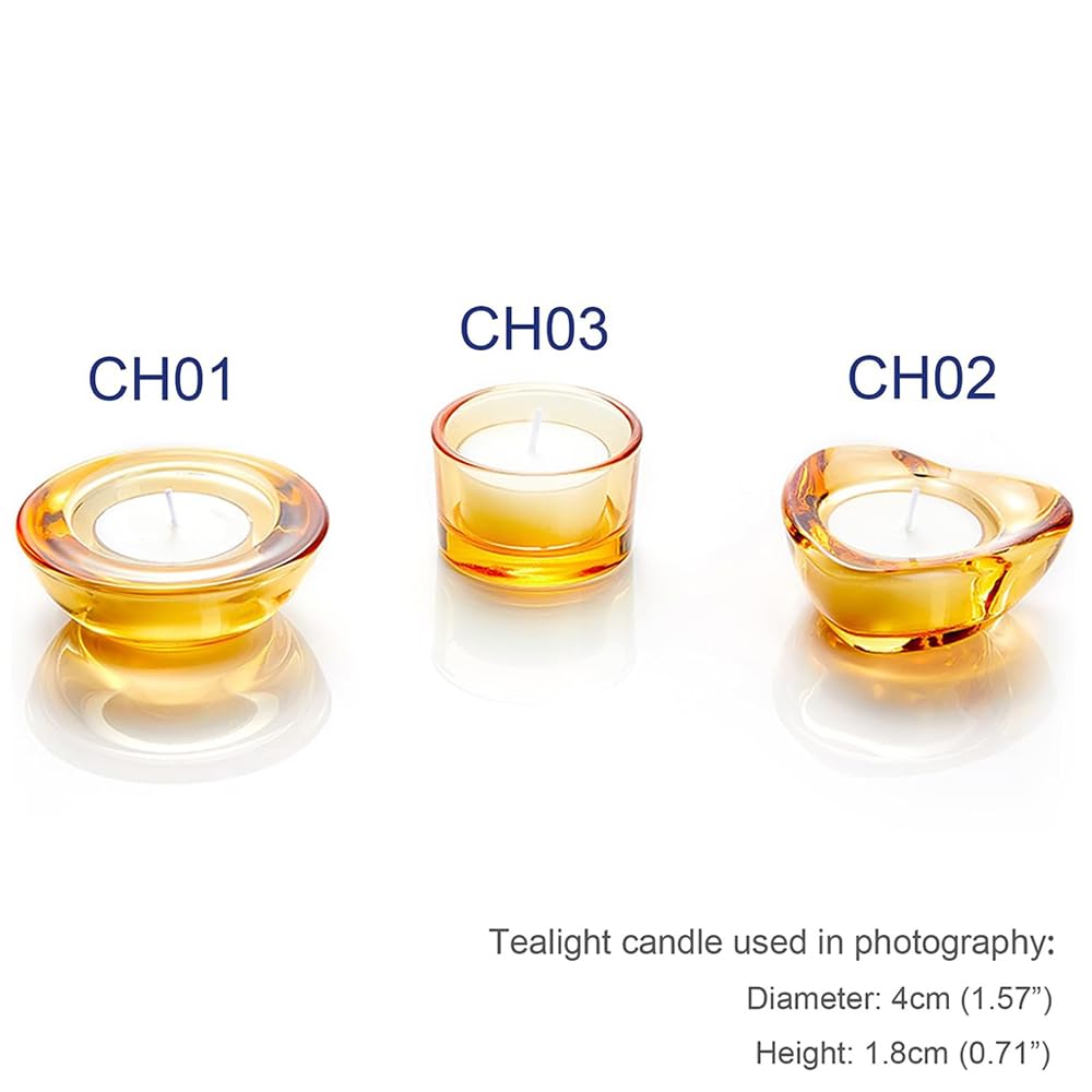 Elivia Gold Tealight Candle Holders - Set of 12, Heart-Shaped Chunky Glass Candle Holder, 2.9" Diameter - CH02 - Rusty Orange
