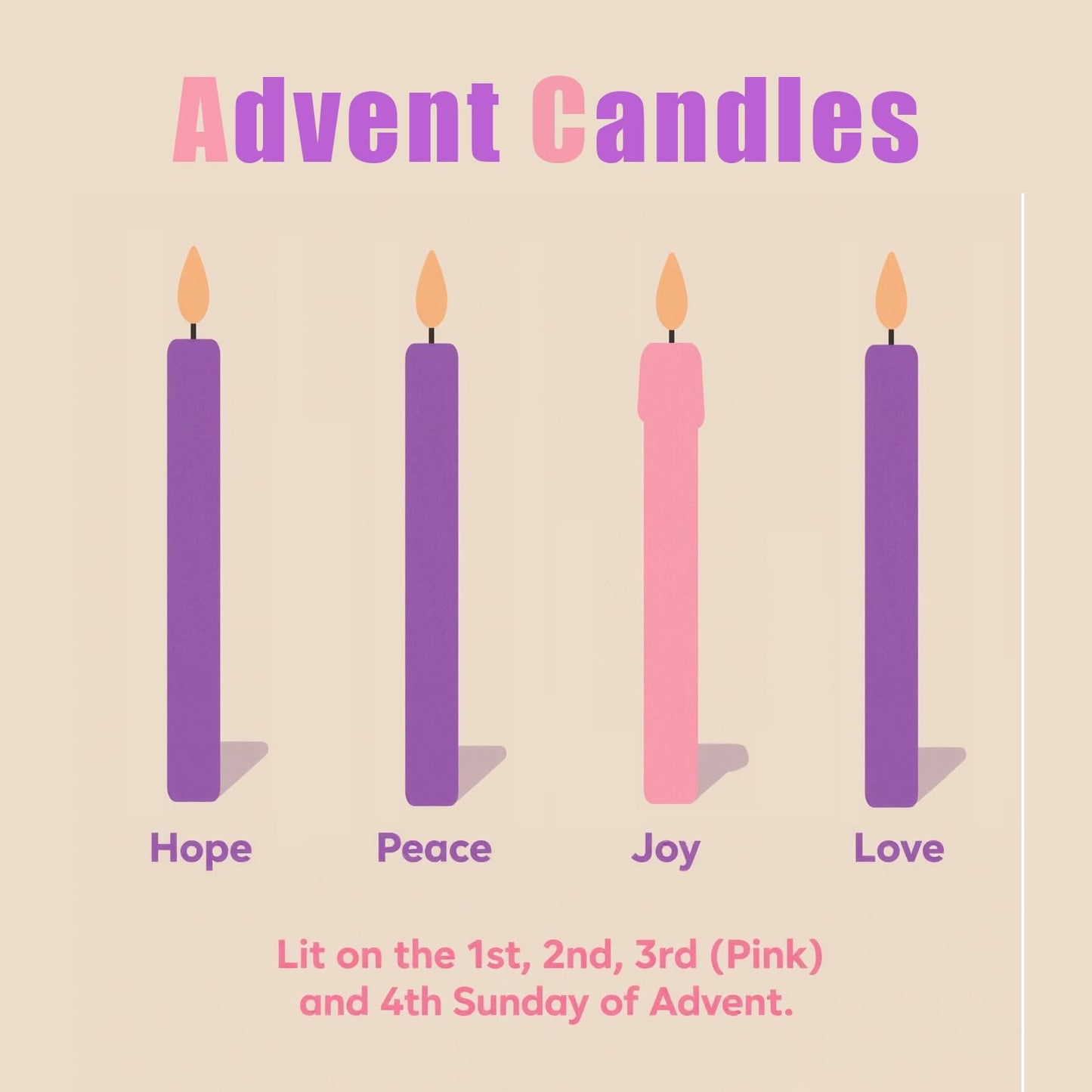 PAMELIFE 4 Pack Advent Taper Candles Set, 10-Inch Premium Dripless Unscented Christmas Real Wax Candles - Perfect for Holidays, Seasonal Celebrations, Church Services, and Parties.