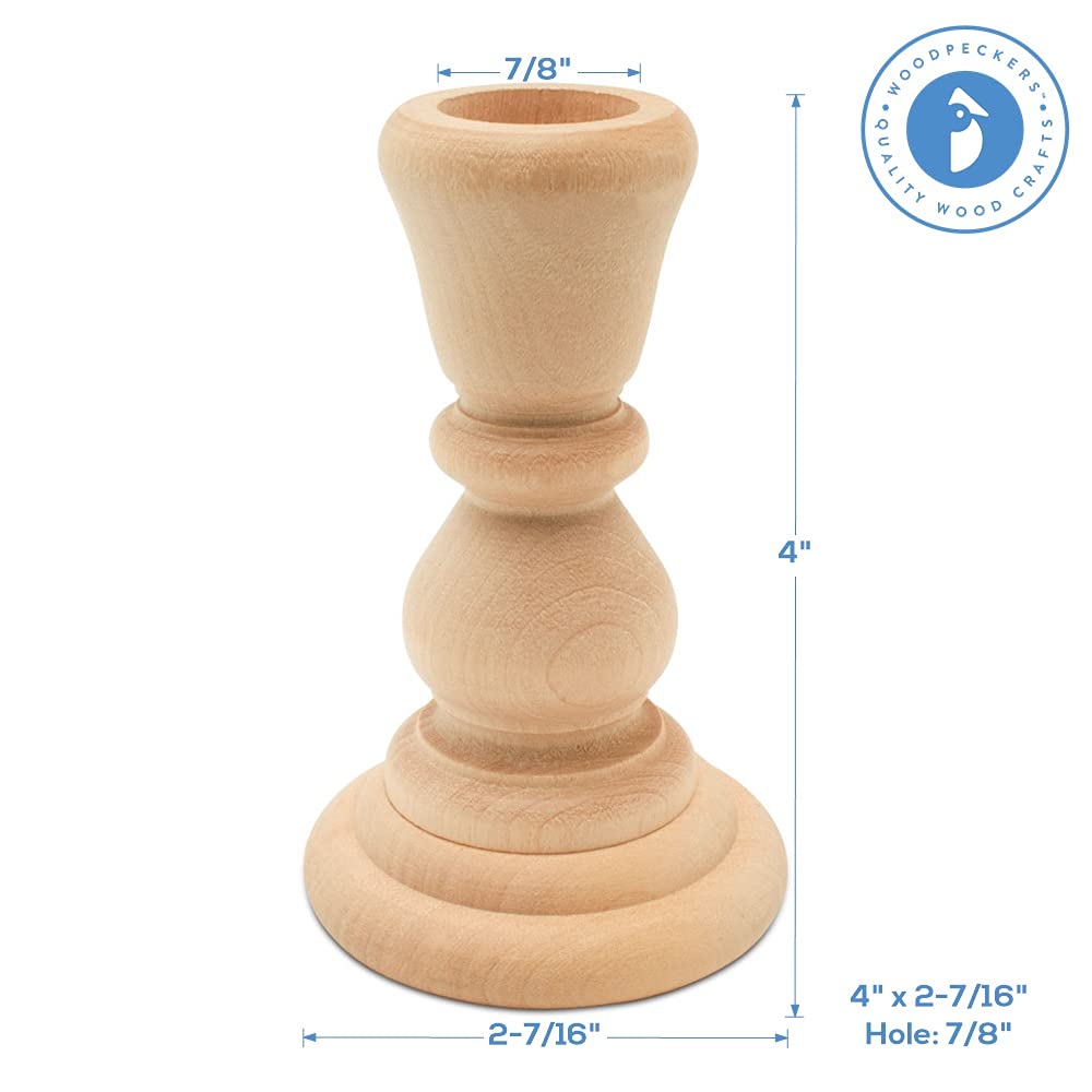 Mini Wood Candle Holders, 4 Inch Wooden Candlestick Holders with 7/8 Inch Hole, Set of 4 Unfinished Wooden Candle Holders, Farmhouse Rustic Candle Holder for Crafts, Decorating and Painting