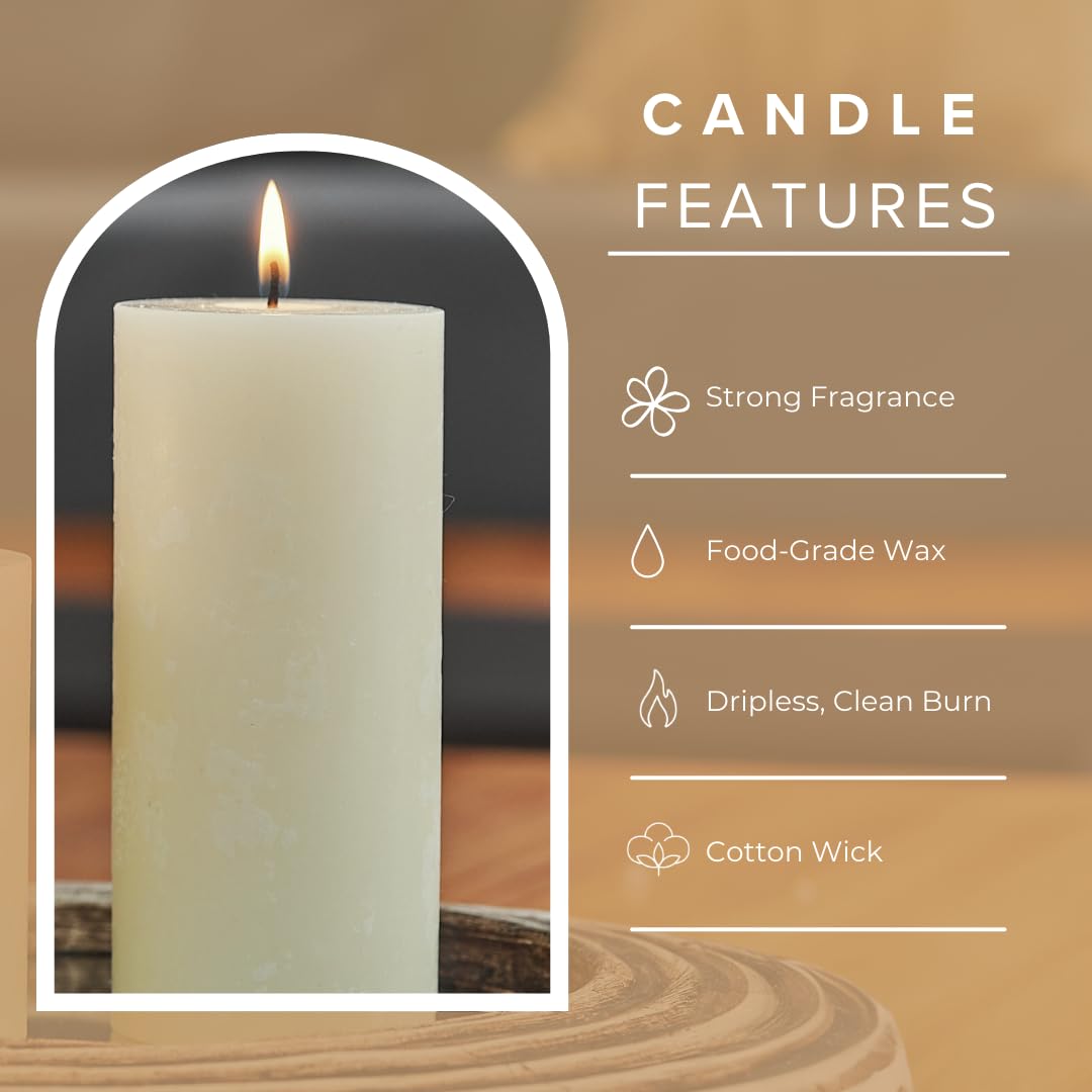 Simply Soson Warm Vanilla Scented Candle Set - 3x6 Ivory Pillar Candles for Home, Aromatherapy, Women, Fall