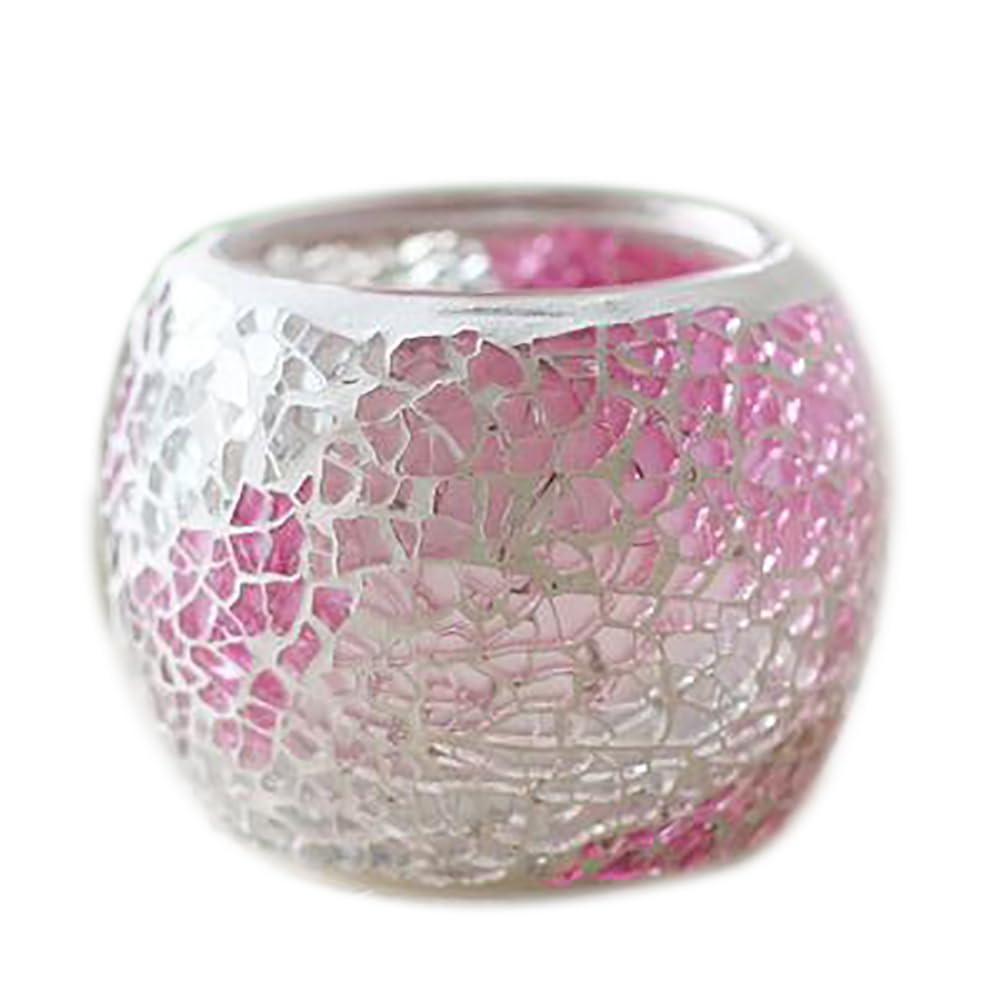 Mosaic Glass Votive Candle Holder, Handmade Tea Light Holder Romantic Candlestick for Vase Pen Holder Romantic Valentine Centerpiece Candle Holder Wedding Party Table Decorations (Pink)